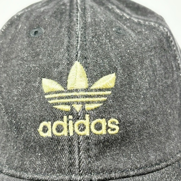 ADIDAS Women’s Black Denim Gold Trefoil Buckle Back Baseball Cap Hat One Size - Picture 2 of 10